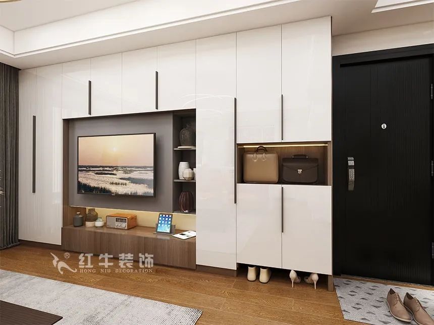 沙發(fā)不要靠墻，這樣設(shè)計(jì)才夠別致?。櫨阓東城水岸115㎡現(xiàn)代風(fēng)格_3室2廳1衛(wèi)_舊房裝修_全包17萬）05