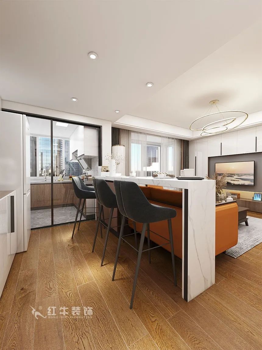 沙發(fā)不要靠墻，這樣設(shè)計(jì)才夠別致?。櫨阓東城水岸115㎡現(xiàn)代風(fēng)格_3室2廳1衛(wèi)_舊房裝修_全包17萬）06