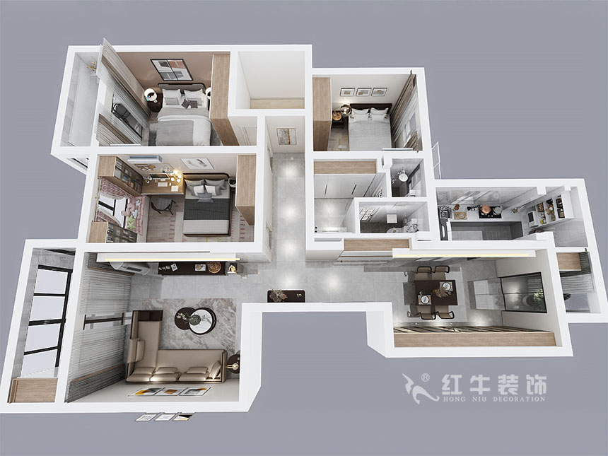 蔡成昊_凱悅天琴3-2-104-140㎡-現(xiàn)代輕奢風格_3室2廳1衛(wèi)（老房裝修）_定制家￥200000_全包20萬00_04鳥瞰圖