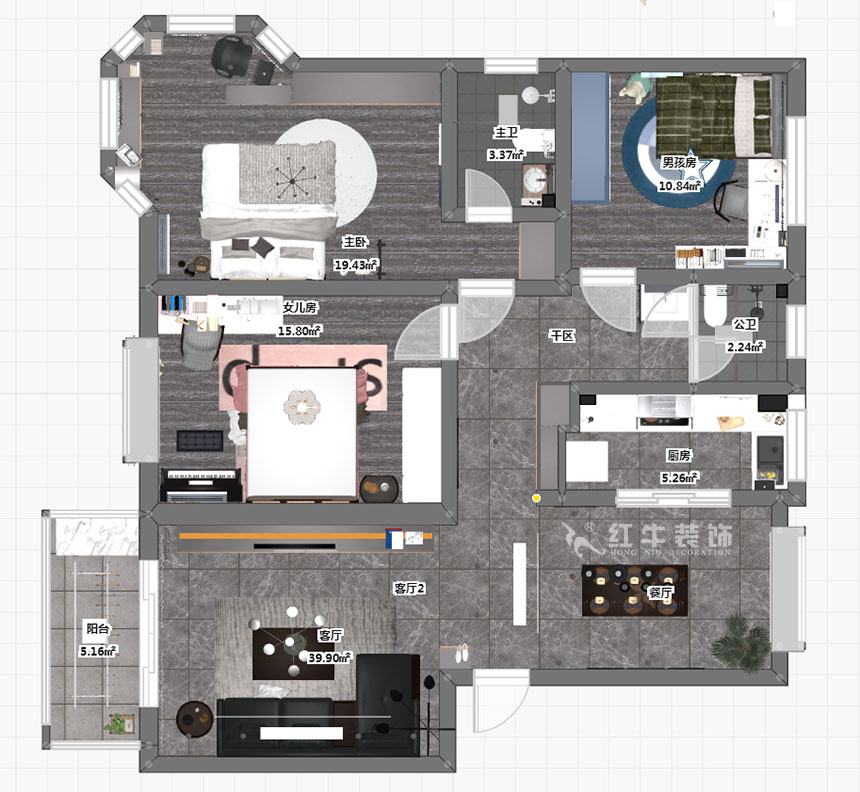 吳波_陽(yáng)光雅居9-306-119㎡-現(xiàn)代風(fēng)格_3室2廳2衛(wèi)（舊房裝修）_成品家￥165860_全包16
