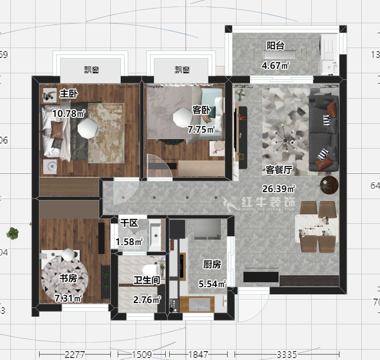 劉曉芳_風(fēng)華府5-2103-87㎡-現(xiàn)代風(fēng)格_3室2廳1衛(wèi)(新房裝修)_成品家¥112000_全包11