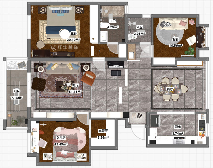 魏明花_華府國(guó)際8-1-801-142㎡-美式風(fēng)格_3室2廳1衛(wèi)（毛坯房裝修）_定制家￥206480_全包20萬(wàn)00_03彩平圖