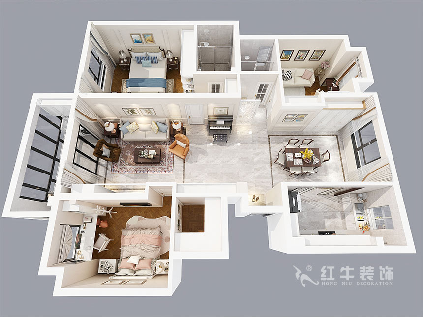 魏明花_華府國(guó)際8-1-801-142㎡-美式風(fēng)格_3室2廳1衛(wèi)（毛坯房裝修）_定制家￥206480_全包20萬(wàn)00_04鳥(niǎo)瞰圖