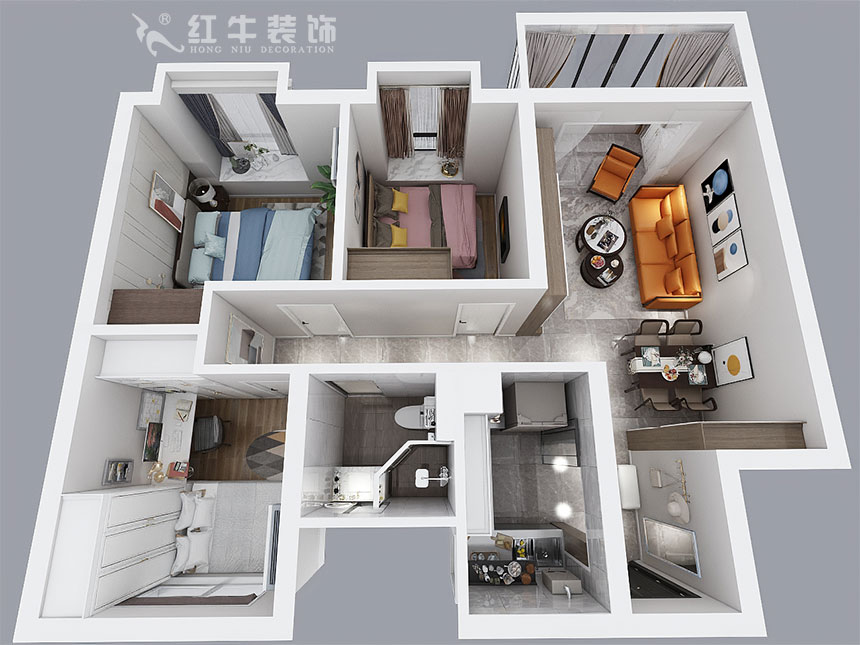 朱明琪_印象花園3-803-89㎡-現(xiàn)代輕奢風(fēng)格_3室2廳1衛(wèi)(新房裝修)_成品家¥100000_全包13萬00_04鳥瞰圖