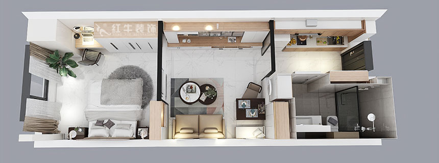 賈庭｜中海桃源鉑公館406-60㎡-北歐風(fēng)格｜1室1廳1衛(wèi)｜新房裝修｜定制家￥77018｜全包7