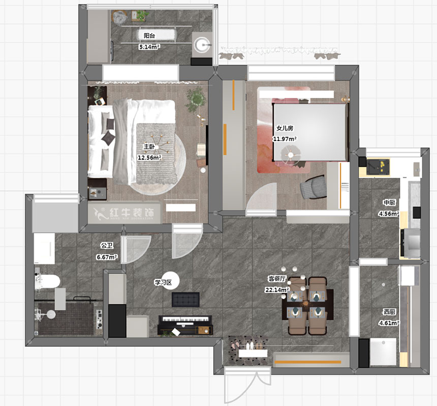 熊皓宇|世茂濱江新城3-1-2102-90㎡-現(xiàn)代簡約風(fēng)格|2室2廳1衛(wèi)|老房翻新|成品家¥148100|全包12萬|00_03彩平圖