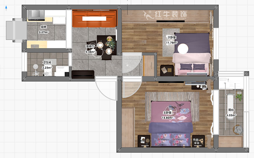 朱明琪|龍?bào)粗新?84-202-56㎡-現(xiàn)代風(fēng)格|2室1廳1衛(wèi)|老房裝修|定制家¥85969|全包9萬|00_03彩平圖