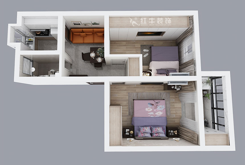 朱明琪|龍?bào)粗新?84-202-56㎡-現(xiàn)代風(fēng)格|2室1廳1衛(wèi)|老房裝修|定制家¥85969|全包9萬|00_04鳥瞰圖