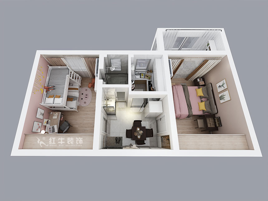 高靈慧｜華新巷16-405-55㎡-北歐風格｜2室1廳2衛(wèi)｜老房裝修｜定制家￥100000｜全包10萬｜00_04鳥瞰圖