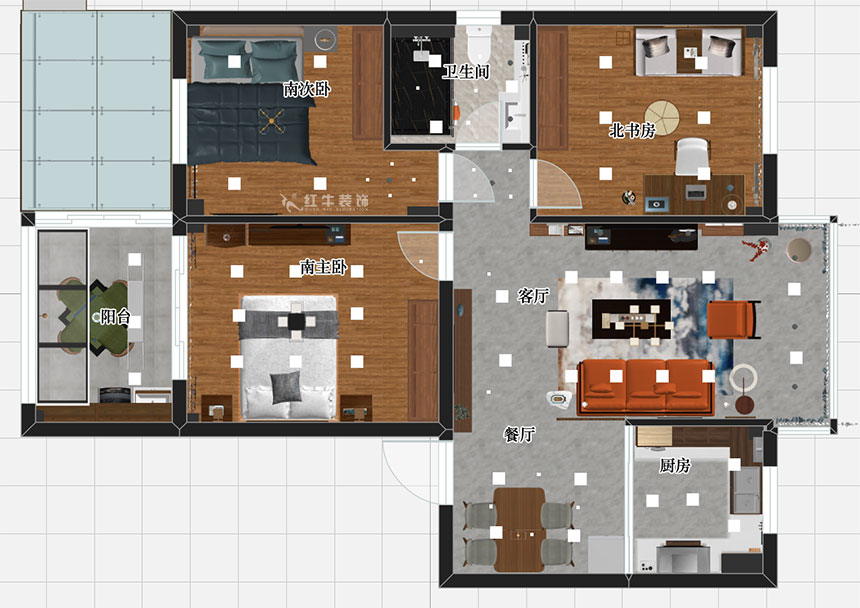 張智猿|紅山山莊8-204-100㎡-簡中風(fēng)格|3室1廳1衛(wèi)|老房裝修|定制家¥153700|全包15萬|00_03彩平圖