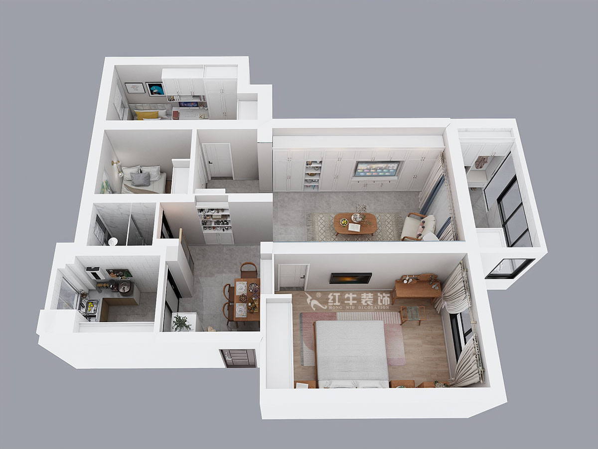 魏明花｜水佑崗22-2-103-80㎡-現(xiàn)代簡(jiǎn)約風(fēng)格｜3室2廳1衛(wèi)｜二手房裝修｜成品家￥135494｜全包13