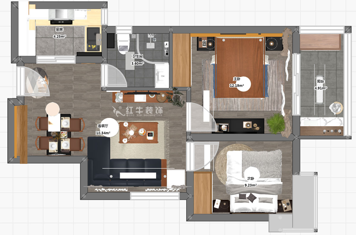 朱彥|萬壽花苑5-2-1009-68㎡-現(xiàn)代簡約風格|2室1廳1衛(wèi)|老房裝修|成品家¥109300|全包11萬|00_03彩平圖