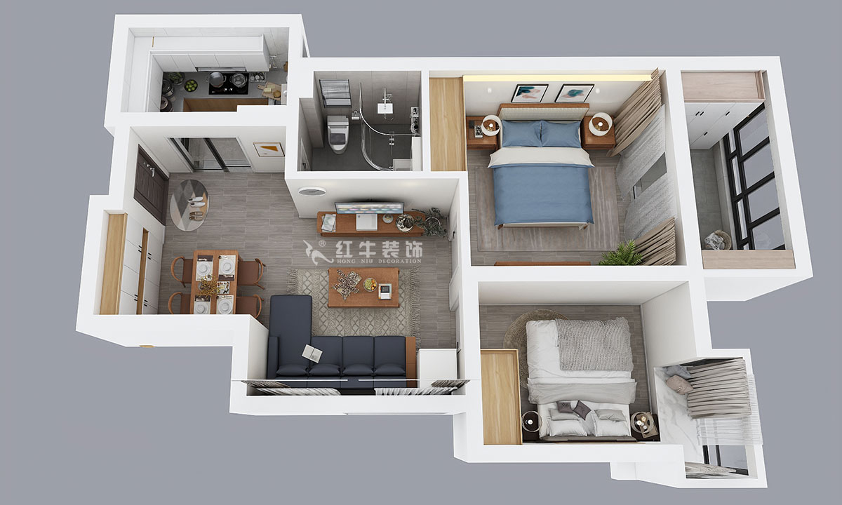 朱彥|萬壽花苑5-2-1009-68㎡-現(xiàn)代簡約風格|2室1廳1衛(wèi)|老房裝修|成品家¥109300|全包11萬|00_04鳥瞰圖