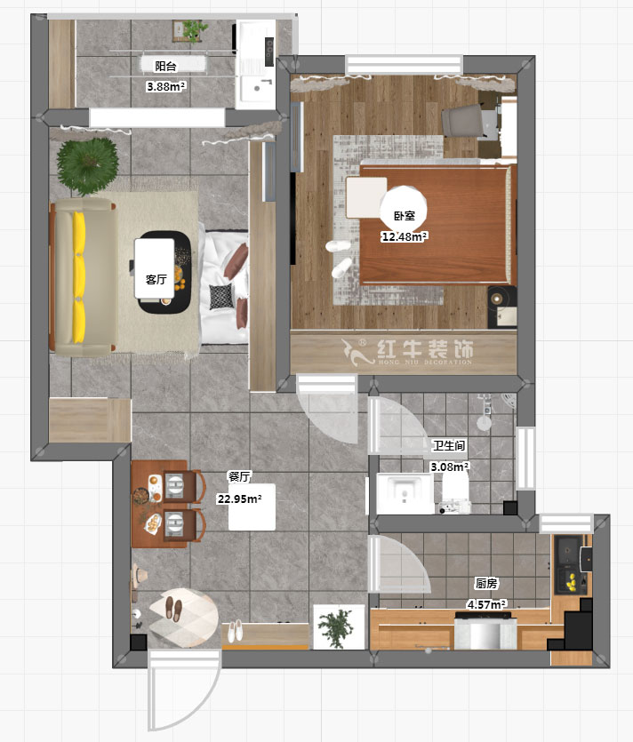 魏明花|銀龍鑫苑8-4-1015-60㎡-現(xiàn)代簡約風格|1室1廳1衛(wèi)|二手房裝修|定制家¥103134|全包10萬|00_03彩平圖