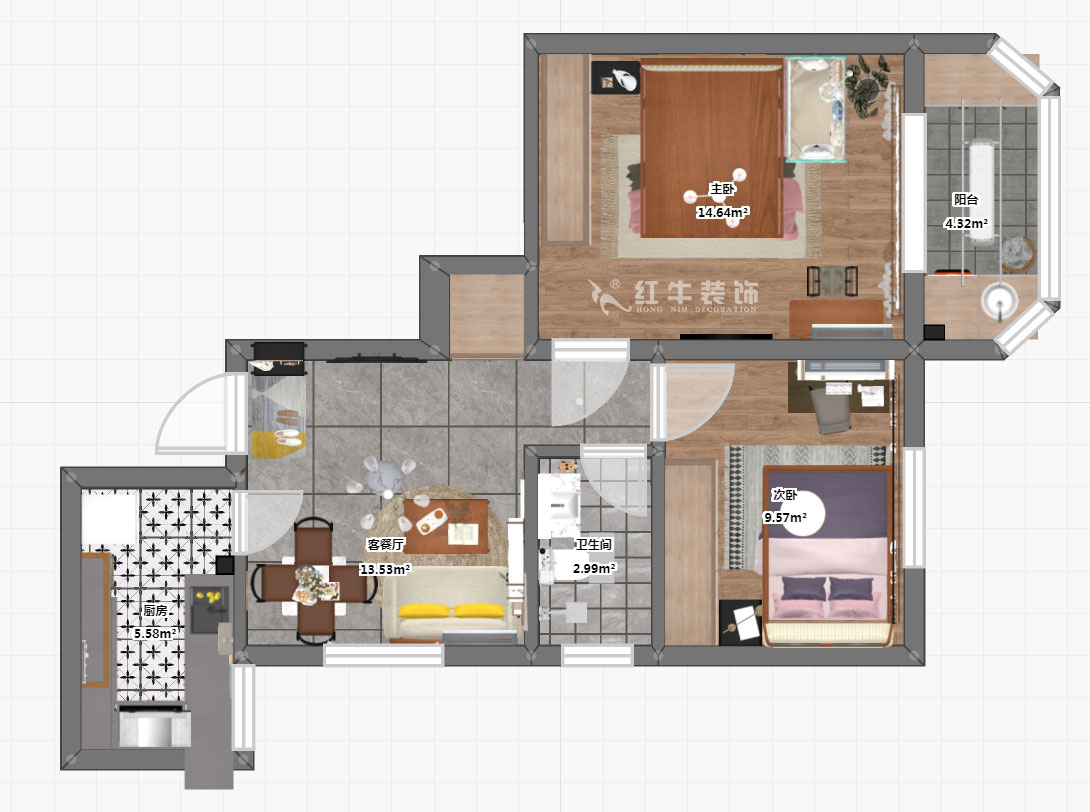 高靈慧|衛(wèi)崗西路12號(hào)1-303-75㎡-北歐風(fēng)格|2室1廳1衛(wèi)|老房裝修|定制家¥78695|全包8萬|00_03彩平圖