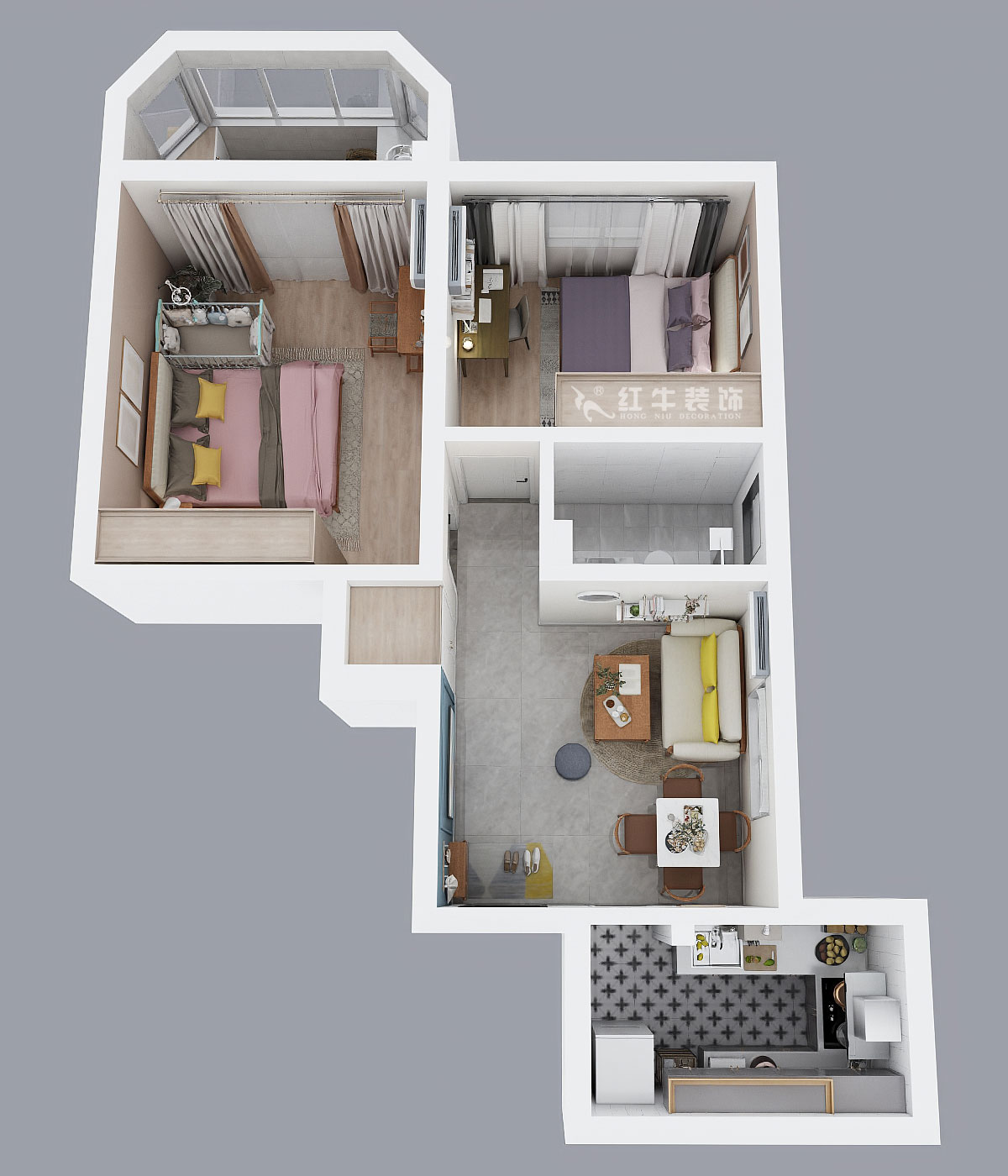 高靈慧|衛(wèi)崗西路12號(hào)1-303-75㎡-北歐風(fēng)格|2室1廳1衛(wèi)|老房裝修|定制家¥78695|全包8萬|00_04鳥瞰圖