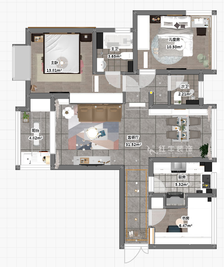 魏明花|弘陽(yáng)時(shí)光里14-2-1108-96㎡-現(xiàn)代簡(jiǎn)約風(fēng)格|3室2廳2衛(wèi)|二手房裝修|定制家¥146925|全包14