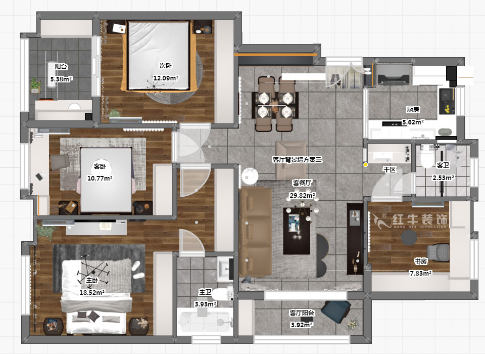 蔣琛｜朗詩萬都玲瓏樾11-601-120㎡-現(xiàn)代簡(jiǎn)約風(fēng)格｜4室2廳2衛(wèi)｜新房裝修｜定制家￥160129｜全包17萬｜00_03彩平圖