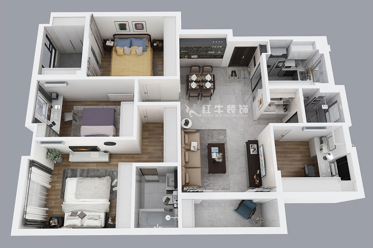 蔣?。试娙f都玲瓏樾11-601-120㎡-現(xiàn)代簡(jiǎn)約風(fēng)格｜4室2廳2衛(wèi)｜新房裝修｜定制家￥160129｜全包17萬｜00_04鳥瞰圖