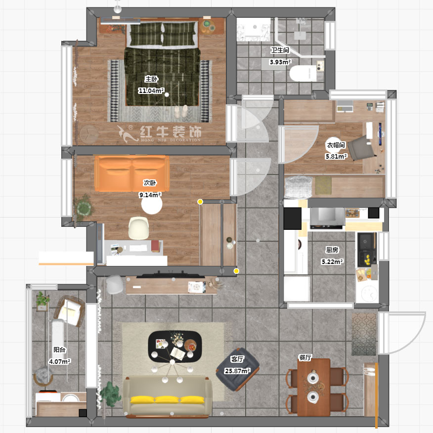 孟憲濤|華潤幸福里10-2203-88㎡-簡約風(fēng)格|3室1廳1衛(wèi)|新房裝修|定制家¥118229|全包12萬|00_03彩平圖