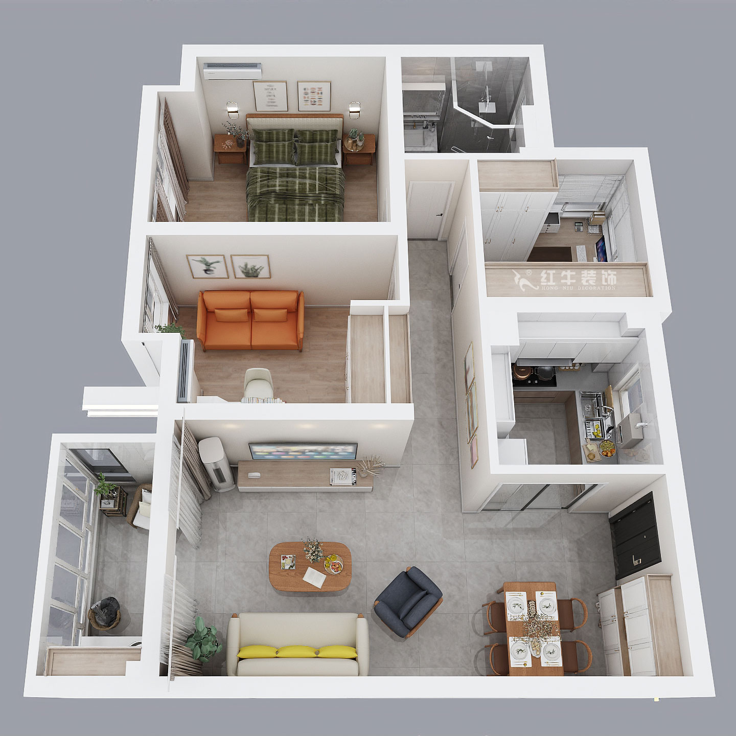 孟憲濤|華潤幸福里10-2203-88㎡-簡約風(fēng)格|3室1廳1衛(wèi)|新房裝修|定制家¥118229|全包12萬|00_04鳥瞰圖