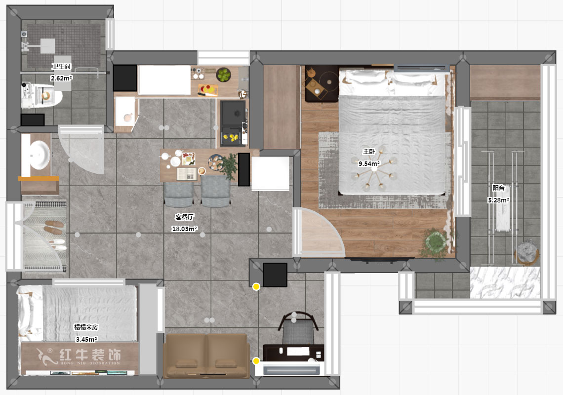 張桐瑋|亞東城2-904-46㎡-現(xiàn)代簡約風(fēng)格|2室1廳1衛(wèi)|老房裝修|定制家¥80500|全包10萬|00_03彩平圖