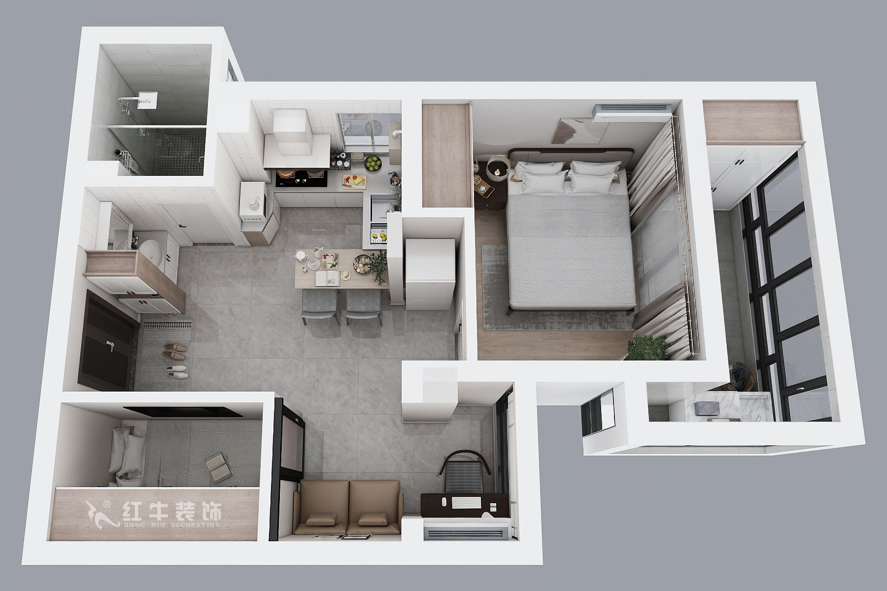 張桐瑋|亞東城2-904-46㎡-現(xiàn)代簡約風(fēng)格|2室1廳1衛(wèi)|老房裝修|定制家¥80500|全包10萬|00_04鳥瞰圖