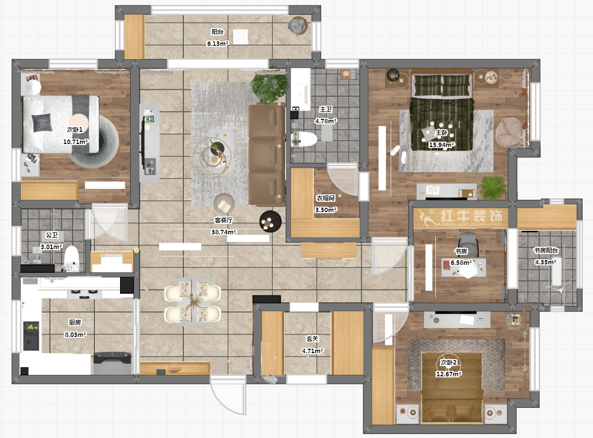 陶陽|融僑觀邸12-201-140㎡-現(xiàn)代簡約風(fēng)格|4室2廳2衛(wèi)|毛坯房裝修|定制家¥134741|全包18萬|00_03彩平圖