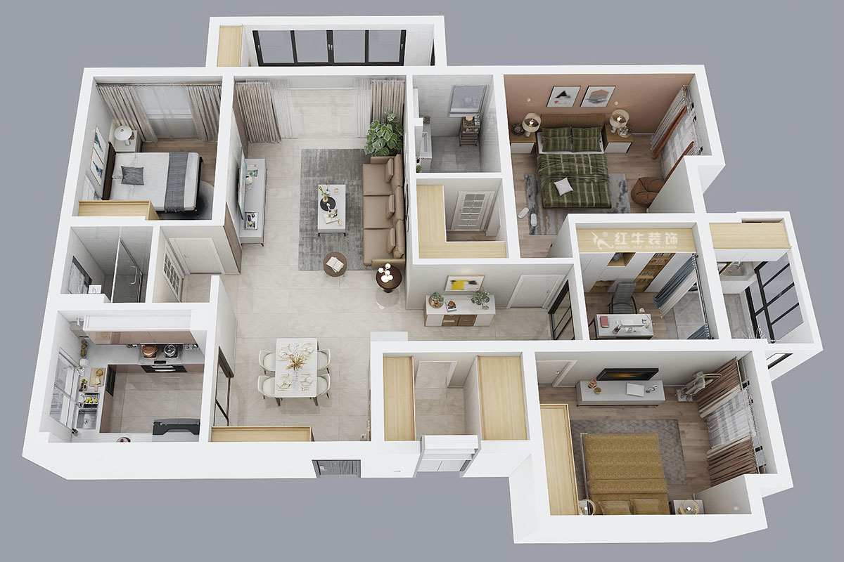 陶陽|融僑觀邸12-201-140㎡-現(xiàn)代簡約風(fēng)格|4室2廳2衛(wèi)|毛坯房裝修|定制家¥134741|全包18萬|00_04鳥瞰圖