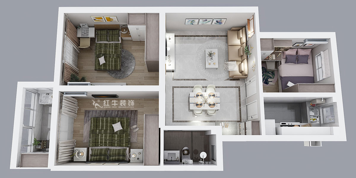 孟憲濤|寧康苑12-3-205-84㎡-簡約風(fēng)格|3室1廳1衛(wèi)|老房裝修|定制家¥113603|全包12萬|00_04鳥瞰圖