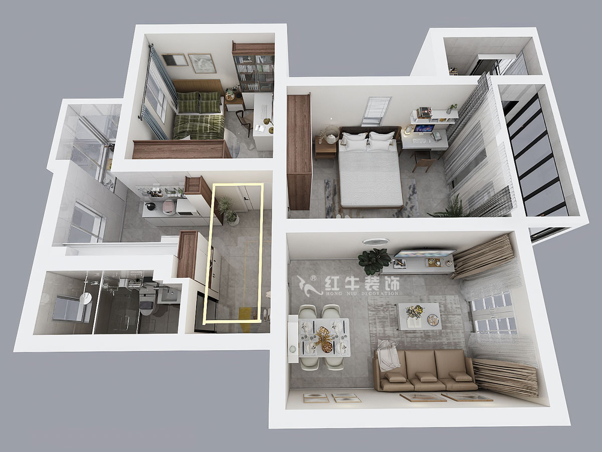 蔡成昊|廣東路38號14-101-76㎡-現(xiàn)代簡約風(fēng)格|3室1廳1衛(wèi)|老房裝修|定制家¥140124|全包14萬|00_04鳥瞰圖