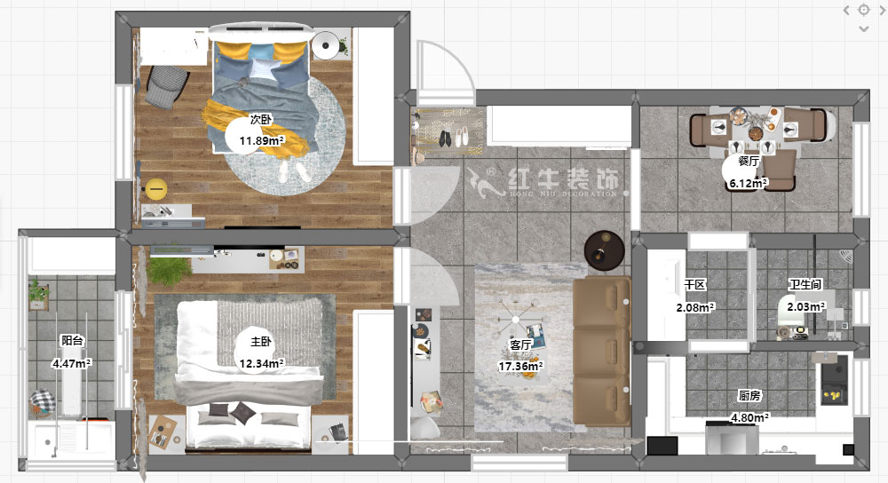 蔣?。T坎110號(hào)3-501-75㎡-現(xiàn)代簡(jiǎn)約風(fēng)格｜2室2廳1衛(wèi)｜舊房裝修｜成品家￥120000｜全包12萬｜00_03彩平圖
