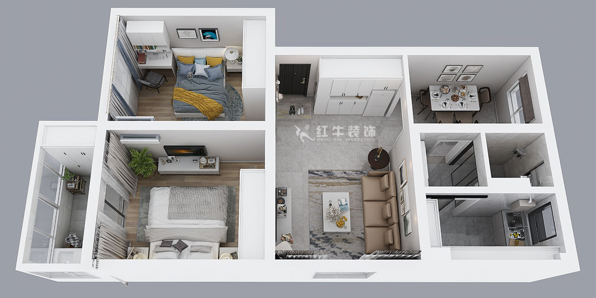 蔣?。T坎110號(hào)3-501-75㎡-現(xiàn)代簡(jiǎn)約風(fēng)格｜2室2廳1衛(wèi)｜舊房裝修｜成品家￥120000｜全包12萬｜00_04鳥瞰圖