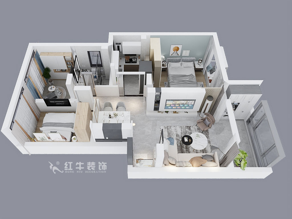 顧娟｜花雨南庭4-1-201-79㎡-現(xiàn)代風格｜3室2廳1衛(wèi)｜老房裝修｜定制家￥80200｜全包12萬｜00_04鳥瞰圖