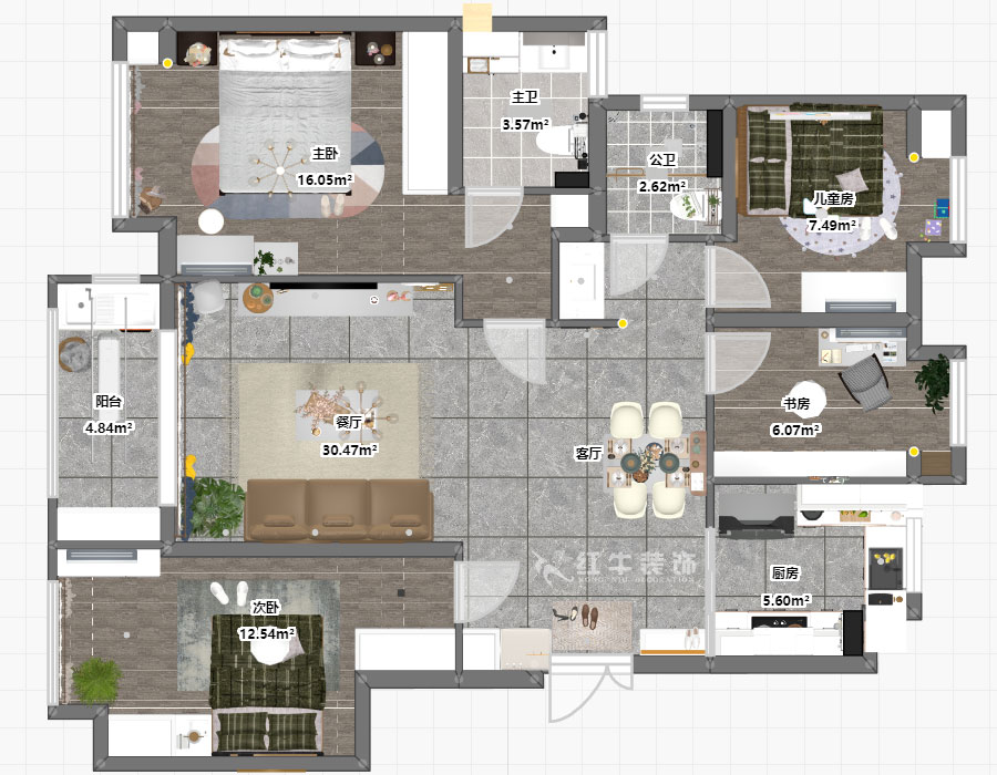 吳波|湖光晨樾2-402-108㎡-現代風格|4室2廳2衛(wèi)|新房裝修|定制家¥129152|全包13萬|00_03彩平圖