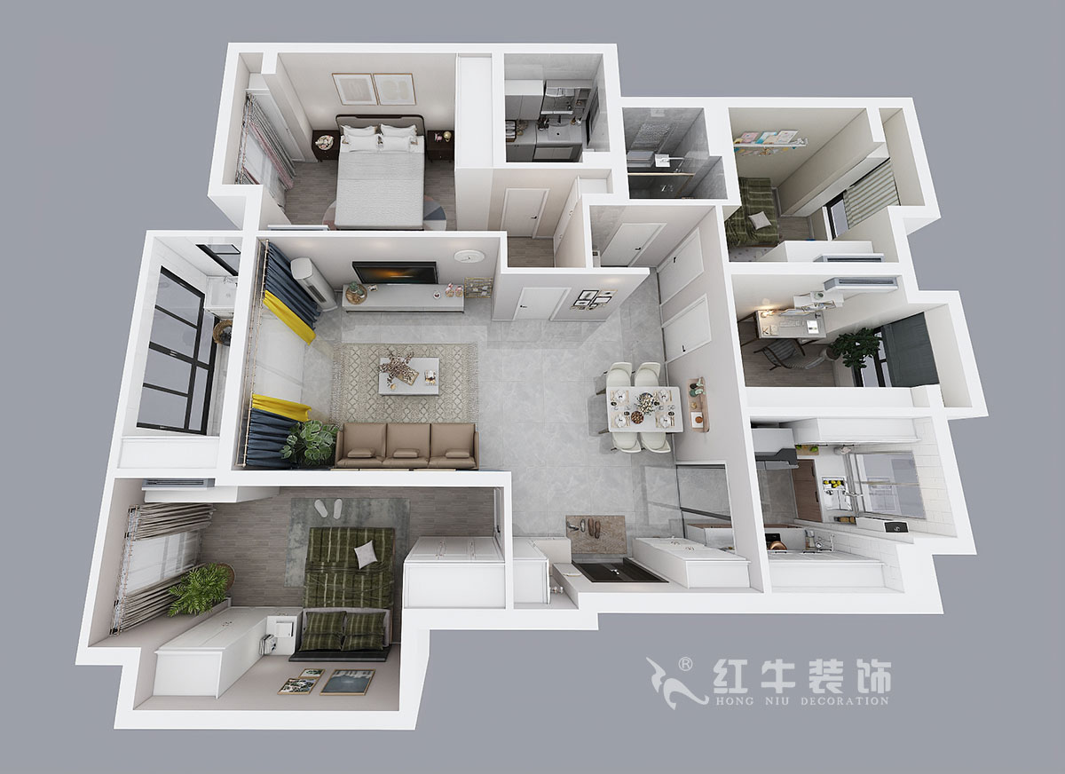 吳波|湖光晨樾2-402-108㎡-現代風格|4室2廳2衛(wèi)|新房裝修|定制家¥129152|全包13萬|00_04鳥瞰圖