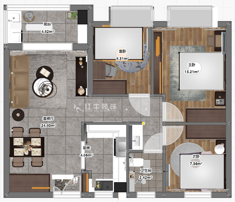 朱明琪｜仙林國際J-1802-95㎡-現(xiàn)代簡約風(fēng)格｜3室2廳1衛(wèi)｜新房裝修｜成品家￥131929｜全包13萬｜00_03彩平圖