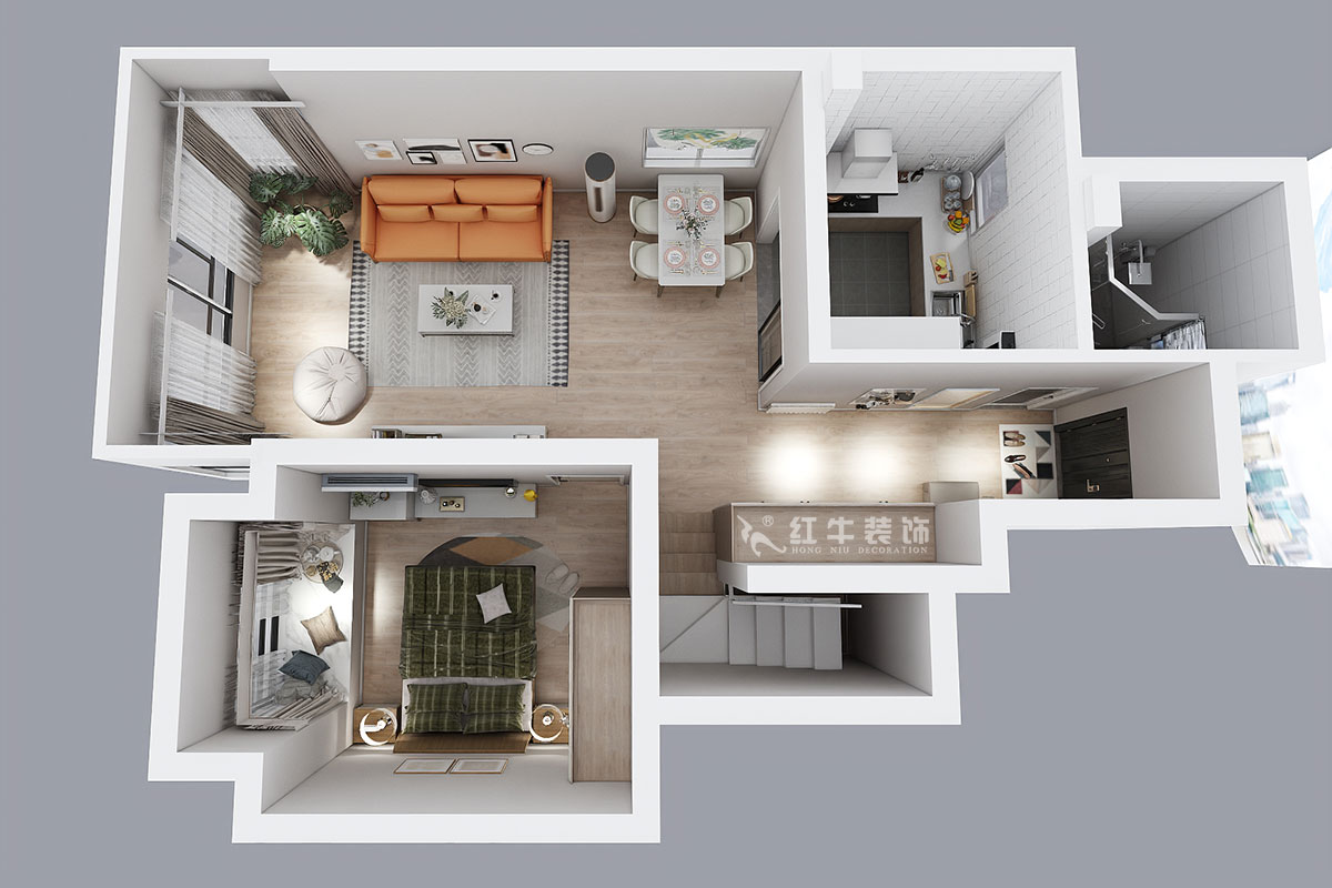 蔣?。魅A龍樾2-6-312-106㎡-簡約風(fēng)格｜小復(fù)式｜2室2廳2衛(wèi)｜二新房裝修｜成品家￥162999｜全包15萬｜00_07一樓鳥瞰圖