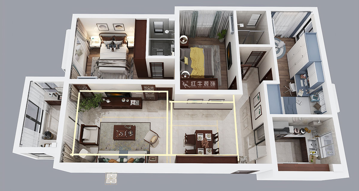 劉小勇|映月溪山3-1305-119㎡-新中式風(fēng)格|3室2廳2衛(wèi)|新房裝修|定制家¥159000|全包15