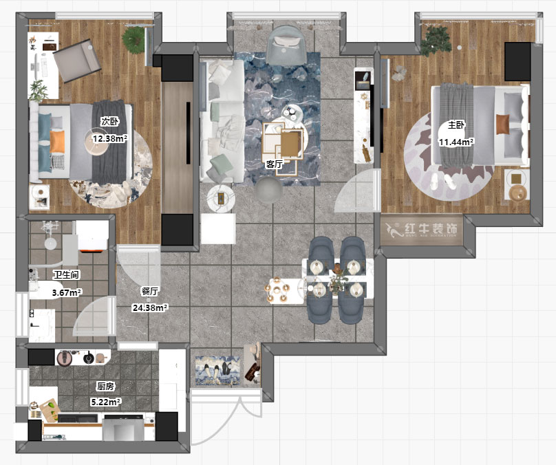 孟憲濤|明發(fā)城市廣場(chǎng)22-803-78㎡-簡(jiǎn)約風(fēng)格|2室1廳1衛(wèi)|商用房裝修|定制家¥105000|全包12萬|00_03彩平圖