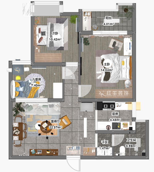 夏清|上城風(fēng)景北苑7-207-87㎡-現(xiàn)代風(fēng)格|3室2廳1衛(wèi)|舊房裝修|定制家¥107500|全包10