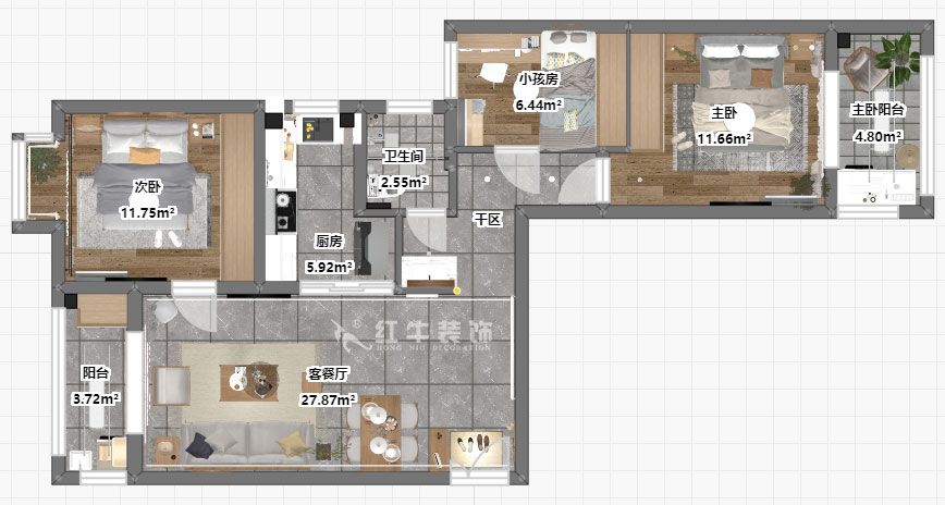 仇美蓉|御道嘉庭1-1-801-90㎡-簡約風(fēng)格|2室2廳1衛(wèi)|新房裝修|定制家¥112797|全包11萬|00_03彩平圖