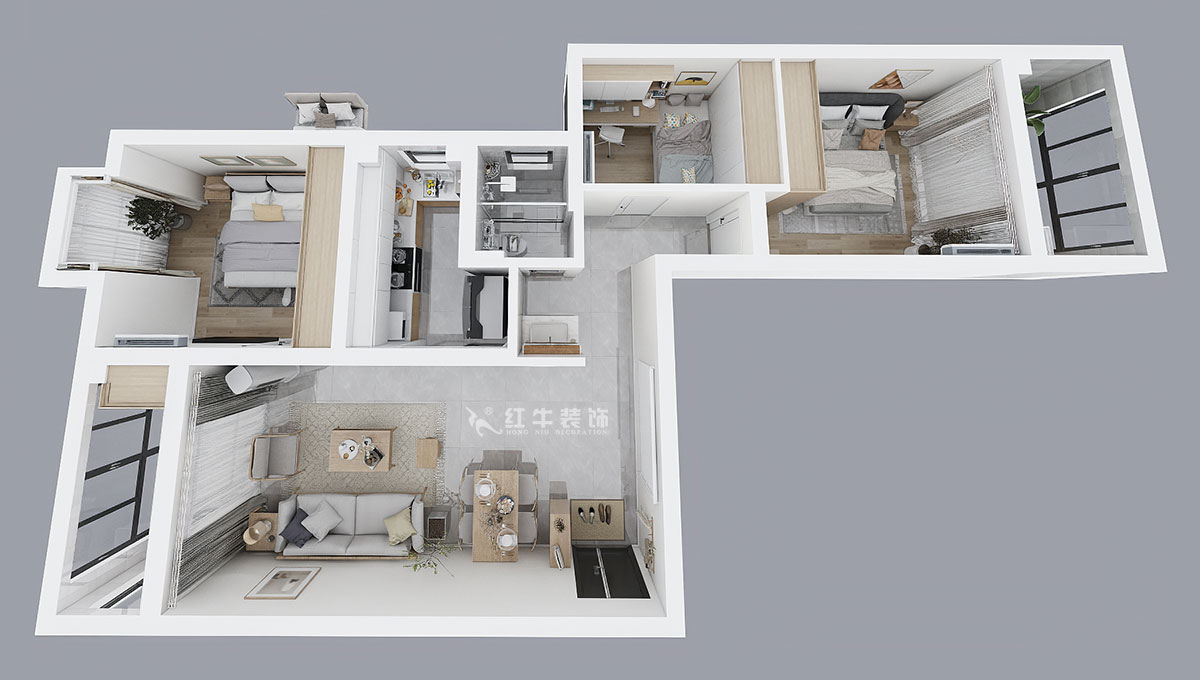 仇美蓉|御道嘉庭1-1-801-90㎡-簡約風(fēng)格|2室2廳1衛(wèi)|新房裝修|定制家¥112797|全包11萬|00_04鳥瞰圖