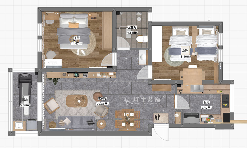 張桐瑋|仙龍灣山莊22-404-89㎡-日式原木簡(jiǎn)約風(fēng)格|2室1廳1衛(wèi)|舊房改造|半包¥67100|半包7萬|00_03彩平圖
