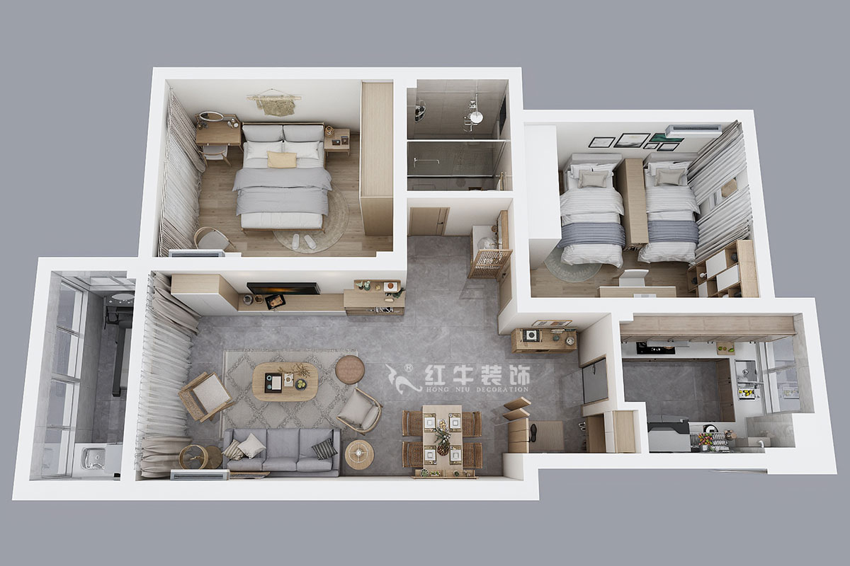 張桐瑋|仙龍灣山莊22-404-89㎡-日式原木簡(jiǎn)約風(fēng)格|2室1廳1衛(wèi)|舊房改造|半包¥67100|半包7萬|00_04鳥瞰圖