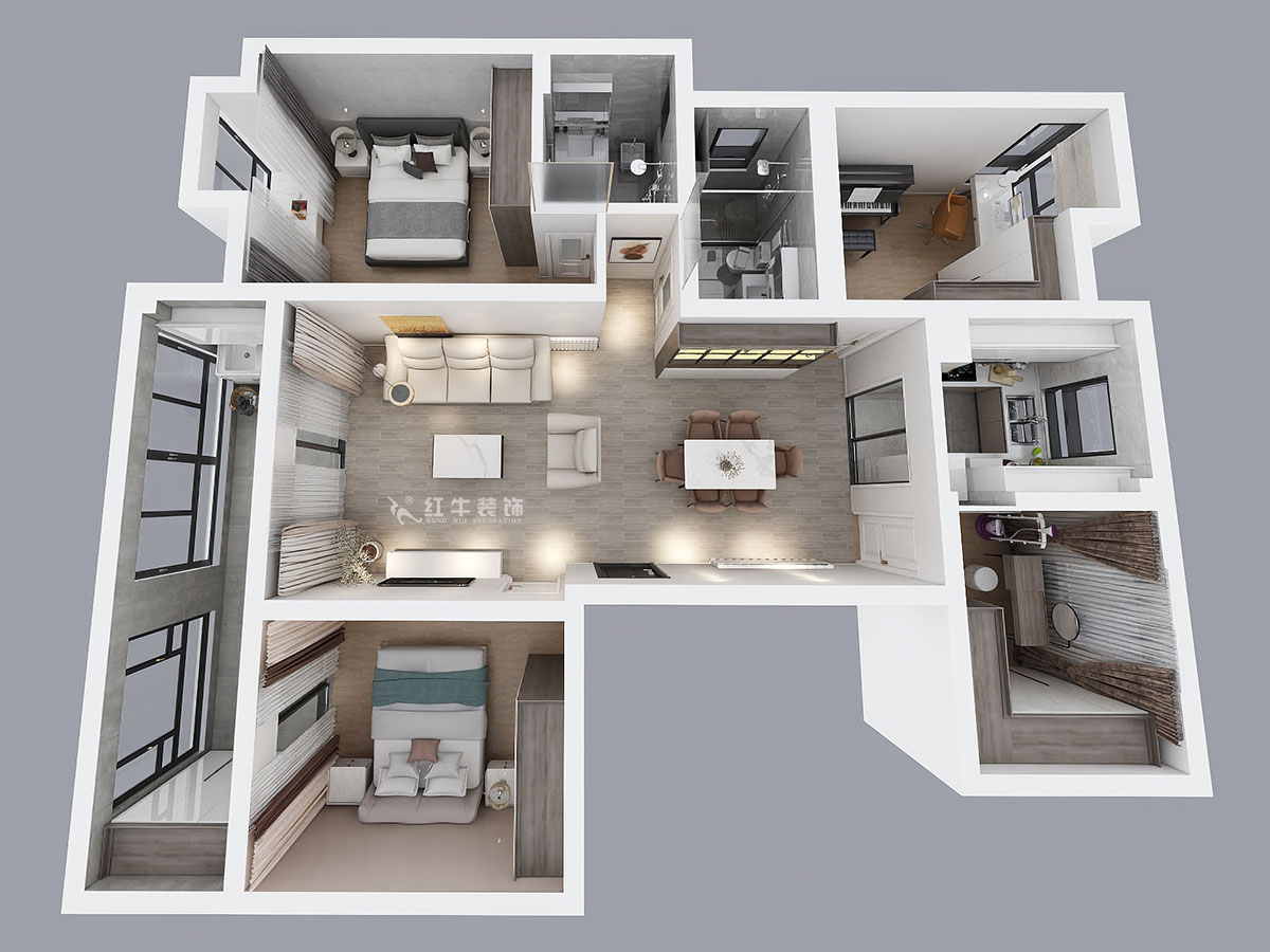 劉小勇|復(fù)地新都國(guó)際公寓-三期20-2-1202-130㎡-現(xiàn)代簡(jiǎn)約風(fēng)格|4室2廳2衛(wèi)|二手房裝修|定制家¥142400|全包15