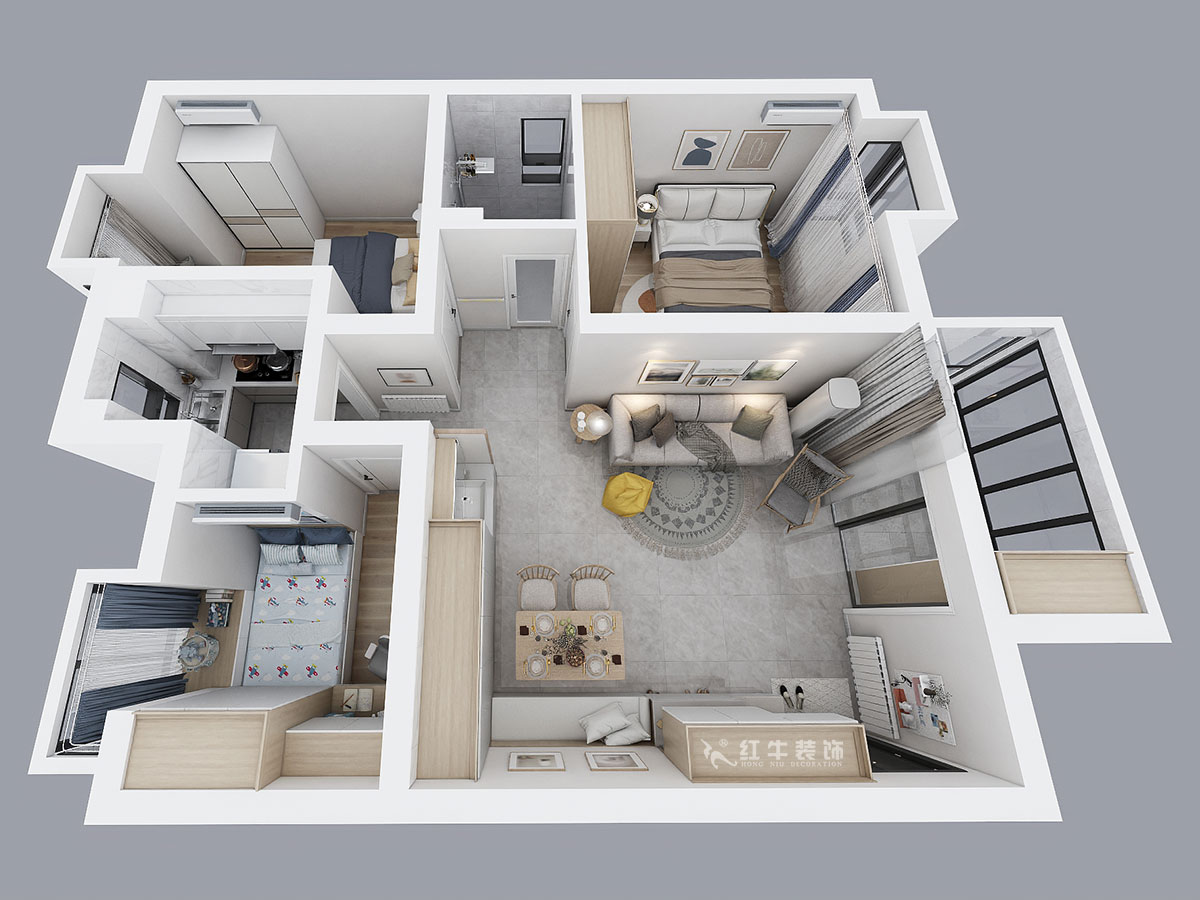 張桐瑋｜江雁依山郡23-901-76㎡-現(xiàn)代簡(jiǎn)約風(fēng)格｜3室1廳1衛(wèi)｜舊房改造｜定制家￥93180｜全包10萬(wàn)｜00_04鳥(niǎo)瞰圖