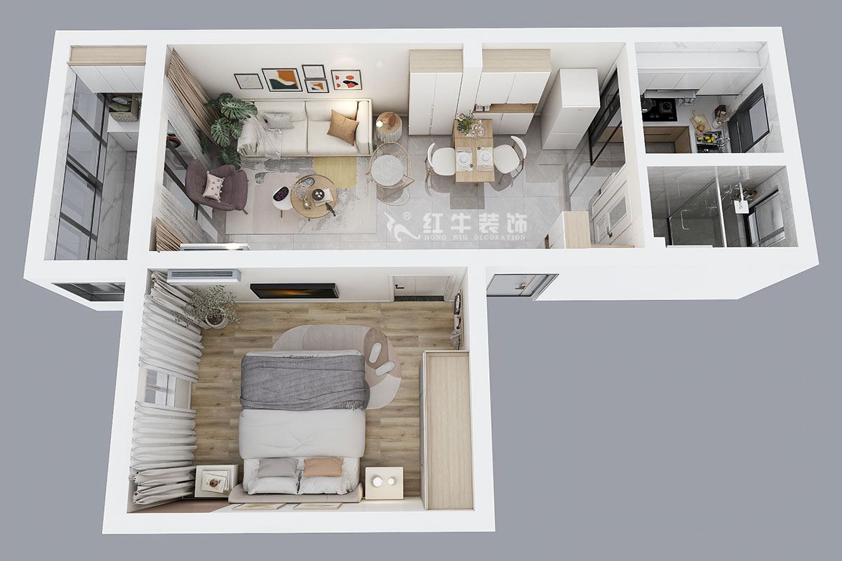 高靈慧|沿河二村3-402-60㎡-北歐風格|2室1廳1衛(wèi)|老房裝修|定制家¥103000|全包10