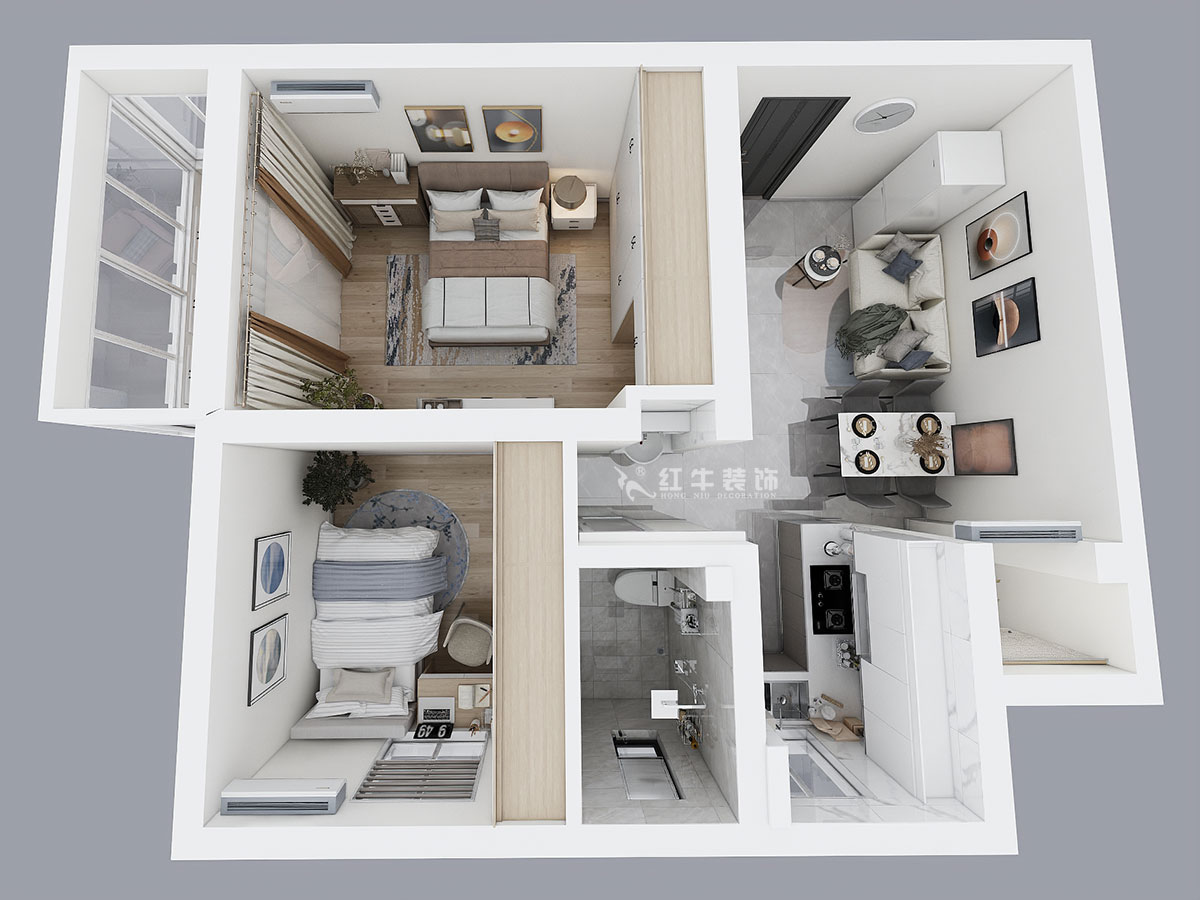 張桐瑋|騰飛園7-104-58㎡-現(xiàn)代簡約風格|2室1廳1衛(wèi)|舊房改造|定制家¥65000|全包10萬|00_05鳥瞰圖