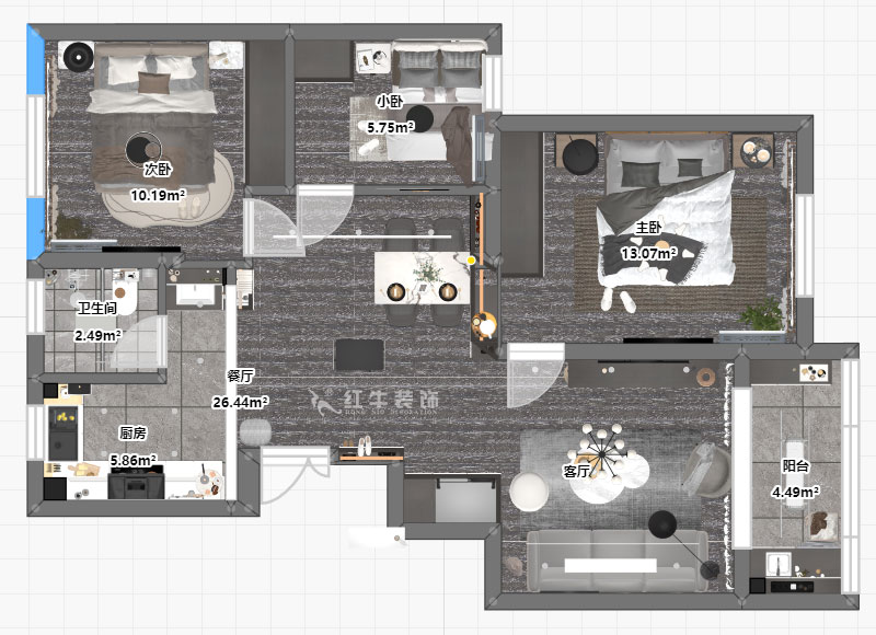 孟憲濤|盤城新居43-2-1103-90㎡-簡約風格|3室2廳1衛(wèi)|新房裝修|定制家¥113156|全包12萬|00_03平面彩圖